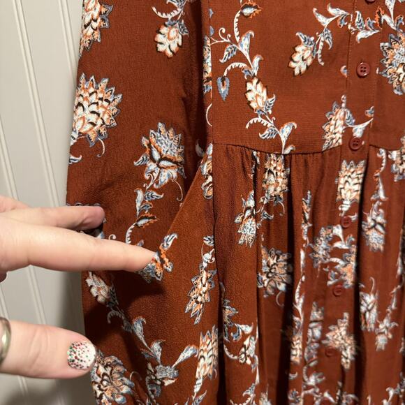 Garnet Hill Brown Floral Drop Waist Dress Slouchy Western Boho Size 14 - Picture 4 of 8